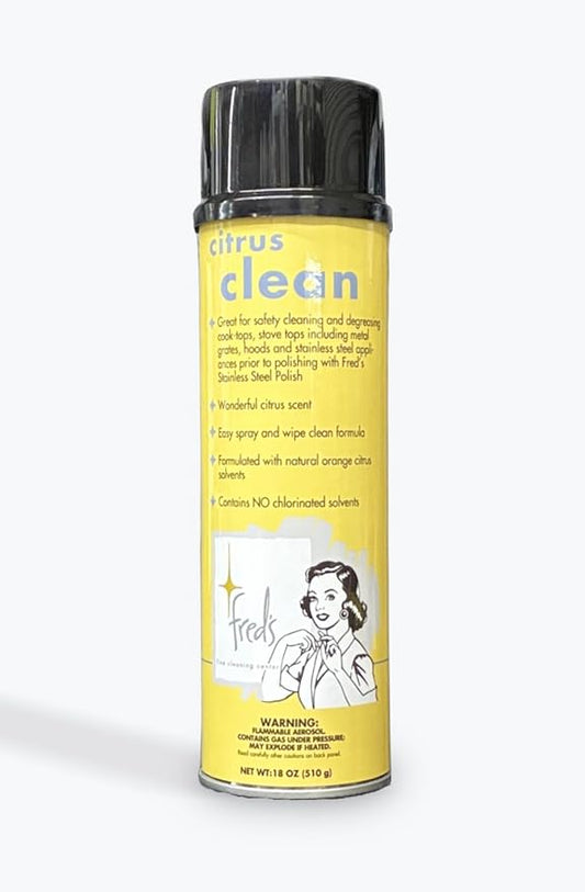 Fred's Fine Cleaning Center Citrus Clean Natural Orange Degreaser Spray - Heavy Duty Kitchen Cleaner for Stoves, Grills, Stainless Steel & Multi-Surface - Foaming Formula, Fresh Citrus Scent, 18 oz