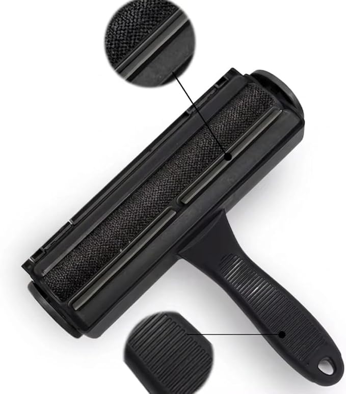 Pet Hair Remover Black - Reuseable Dog & Cat Hair Remover for Furniture, Clothes, Carpet, Car interiors- Eco-Friendly Lint Roller with Self-Cleaning Chamber- No Adhesive, No Refills Needed