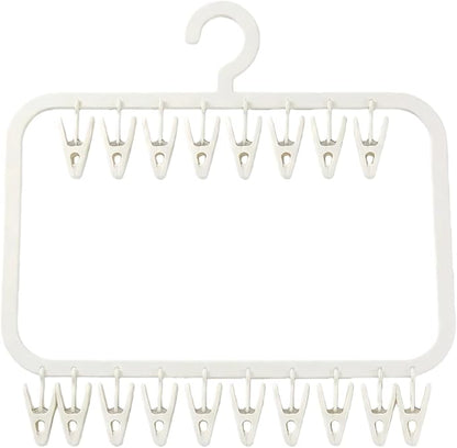 18-Clip Multi-Layer Clothes Drying Rack, BPA-Free ABS Laundry Hanger for Baby Clothes, Socks & Underwear, Heavy Duty Non-Foldable Hanger for Apartment, Nursery & Small Spaces (Off-White)