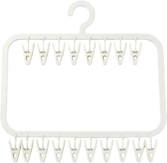 18-Clip Multi-Layer Clothes Drying Rack, BPA-Free ABS Laundry Hanger for Baby Clothes, Socks & Underwear, Heavy Duty Non-Foldable Hanger for Apartment, Nursery & Small Spaces (Off-White)