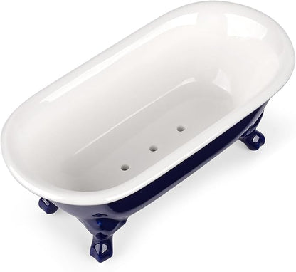 6.5" Ceramic Mini Decorative Clawfoot Bathtub Bar Soap Dish, Kitchen Sponge Holder and Shower Tray for Bathroom, 1 Pack(Navy Blue)