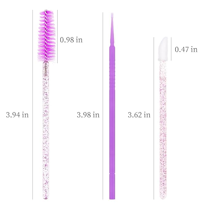 300 PCS Eyelash Extension Supplies Kit Disposable Micro Applicator Brush Eyebrow Spoolies Lip Stick Brush Mascara Wand Applicator Makeup Brush Tool (Purple Sets)