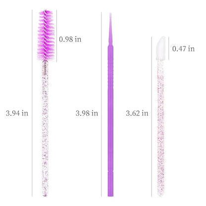 300 PCS Eyelash Extension Supplies Kit Disposable Micro Applicator Brush Eyebrow Spoolies Lip Stick Brush Mascara Wand Applicator Makeup Brush Tool (Purple Sets)