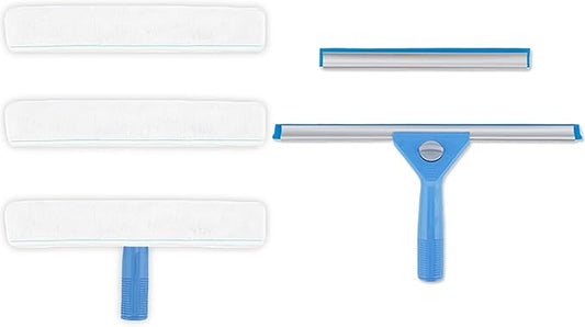 Window Squeegee Washing Kit for Shower Glass Door, Mirror and Window Cleaning, Extra 14'' Wide Squeegee and 2 Microfiber Scrubbers Included (Extension Pole not Included)