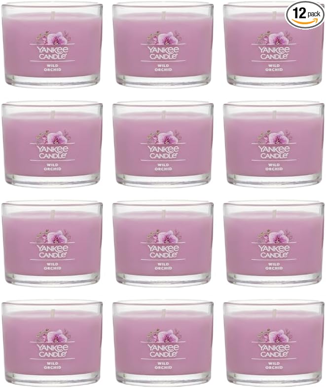 Yankee Candle Mini Jar Candles, Wild Orchid Scented, Pink Soy Wax Blend for Long Lasting Home Fragrance and Decorative Table Accents, 1.3 Ounce (Pack of 12)