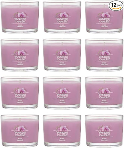 Yankee Candle Mini Jar Candles, Wild Orchid Scented, Pink Soy Wax Blend for Long Lasting Home Fragrance and Decorative Table Accents, 1.3 Ounce (Pack of 12)
