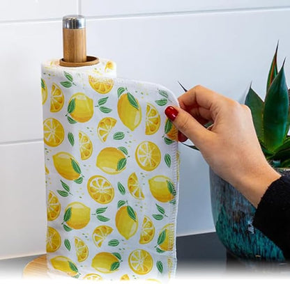 Reusable Paper Towels Washable，Pack of 12 Paperless Napkins Flannel Cotton Cloth 10"X12"with Cardboard Roll，Made to Last - Cut Back and Waste Less Eco Friendly（Lemons）