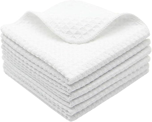 Microfiber Kitchen Cleaning Cloth Thick Dish Rags Waffle Weave Washcloths Dish Cloths Ultra Absorbent Odor Free 12inch X 12inch 6 Pack White
