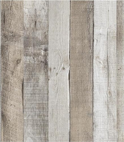 LXCREAT Faux Wood Contact Paper Shiplap Peel and Stick Wallpaper 17.5"X590.5", Natural Grey Wooden Self Adhesive Removable Vintage Wallpaper for Shelf Kitchen Home Walls Decoration