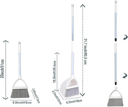 Mini Broom with Dustpan for Kids,Little Housekeeping Helper Set (White+Grey)