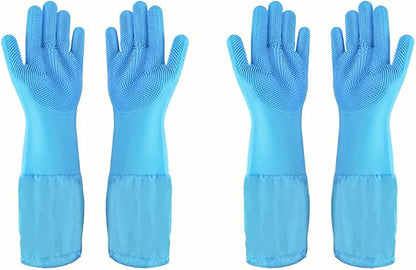 Pet Grooming Gloves Pet Hair Remover Cat, Dog Washing Gloves Silicone Heat Resistant Cleaning Gloves with High-Density Teeth Grooming Gloves for Dogs, Cats, Horses, Rabbits (2 Pairs - Blue)