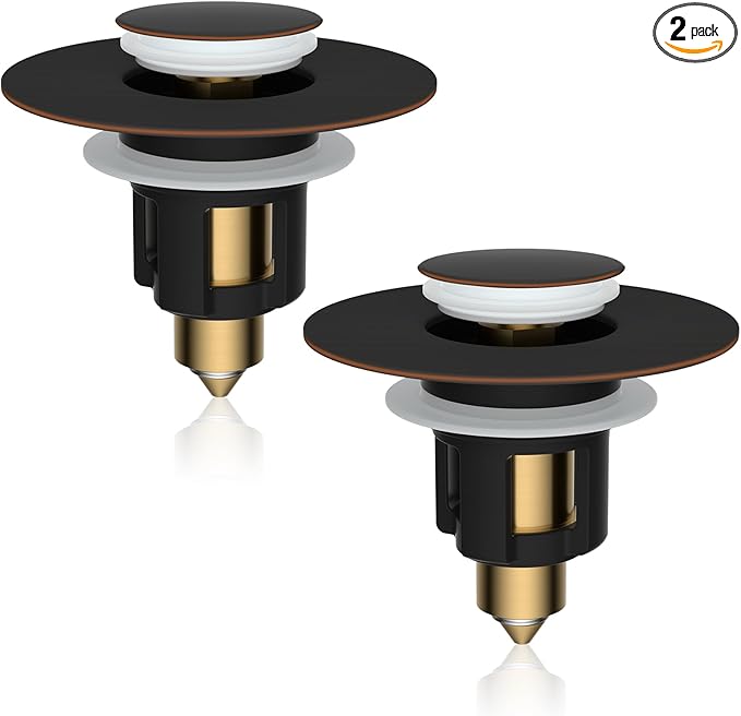 iFealClear 2 Pack Metal Universal Bathroom Sink Stopper, Upgraded Stainless Steel Sink Drain Strainer for 1.1''~2.36" Basin Pop Up Drain Strainer, Anti-Clogging Filter Basket, Oil Rubbed Bronze