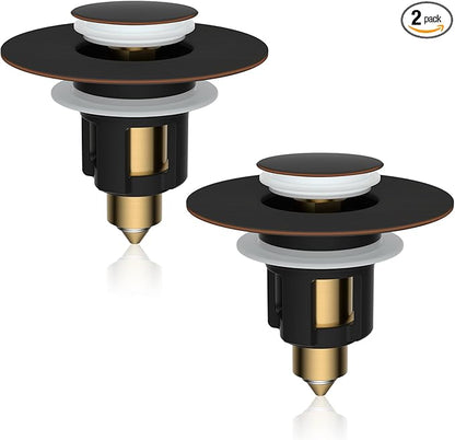 iFealClear 2 Pack Metal Universal Bathroom Sink Stopper, Upgraded Stainless Steel Sink Drain Strainer for 1.1''~2.36" Basin Pop Up Drain Strainer, Anti-Clogging Filter Basket, Oil Rubbed Bronze