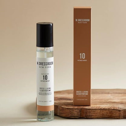 W.Dressroom No.10 October Woody Living Clear Perfume, Body Mist, Long-Lasting Unisex, Alcohol-Free Water-Based, Spray on Skin, Clothes, Bedding & Car, Travel Size 5.28 oz