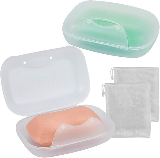 Soap Box Holder, 2-Pack Soap Dish Soap Savers Case Container for Bathroom Camping Gym Vonpri (Clear)