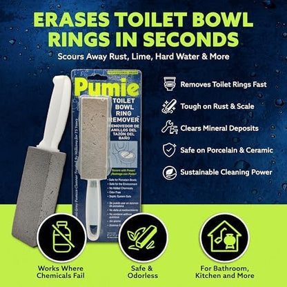 PUMIE Pumice Stone Toilet Bowl Cleaner (12-Pack) - Toilet Pumice Stone with Handle - Heavy Duty Scouring Stick for Rings, Bowls, Hard Water Stains, Lime, Rust, Sink - Includes Handle for Easy Use