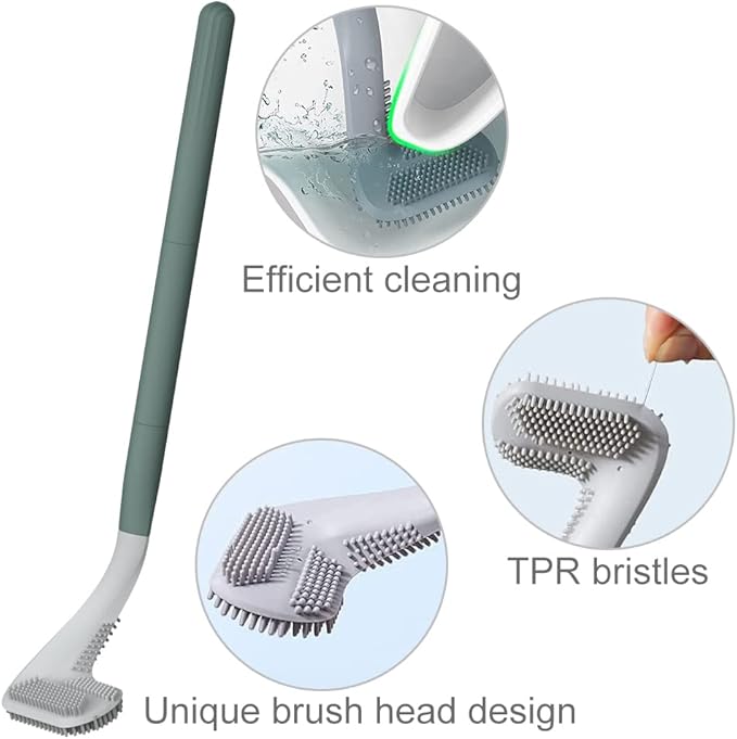 Toilet Brush, Long Handle Golf Toilet Brush with Holder 360° Deep Cleaning Flexible Silicone Toilet Cleaner Brush Wall Mounted for Bathroom (Green)
