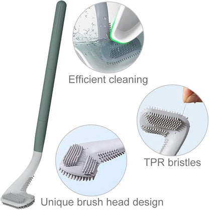 Toilet Brush, Long Handle Golf Toilet Brush with Holder 360° Deep Cleaning Flexible Silicone Toilet Cleaner Brush Wall Mounted for Bathroom (Green)