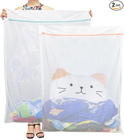 Tenn Well Extra Large Mesh Laundry Bags, 2 Pack 43 x 35 inch Jumbo Delicates Bag for Washing Machine, Large Mesh Bags for Delicates, Coats, Blankets, Bedding, Toys, Pet Items
