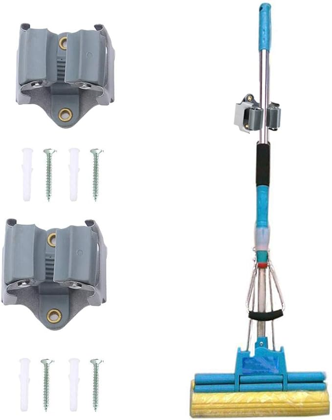 10Pcs Broom Mop Wall Mount Holder Gray Wall Rack Organizer Bathroom Storage Hanger with Screws for Home, Kitchen, Garden