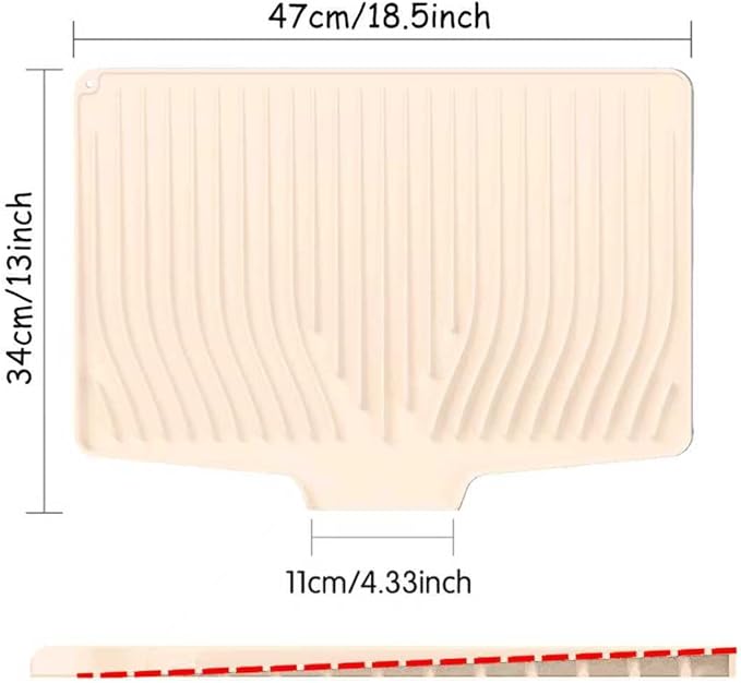 Large Premium Silicone Dish Drying Mat for Kitchen Counter - 18.5"x13" Non-Slip, Heat-Resistant (450°F) with Fast Drain & Hanging Hole, Multi-Use Kitchen Sink Drying Mat (Beige)