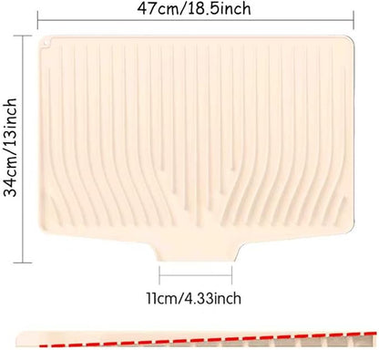 Large Premium Silicone Dish Drying Mat for Kitchen Counter - 18.5"x13" Non-Slip, Heat-Resistant (450°F) with Fast Drain & Hanging Hole, Multi-Use Kitchen Sink Drying Mat (Beige)