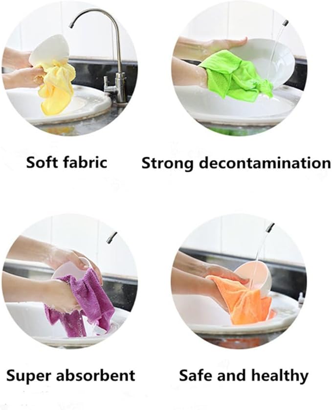 Rubber Cleaning Gloves Kitchen Dishwashing Glove 2-Pairs And Cleaning Cloth 2-Pack,Waterproof Reuseable.(Large)