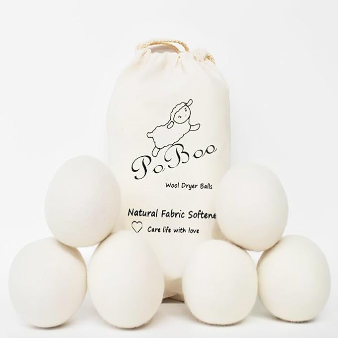 Wool Dryer Balls - Laundry Balls - Natural Fabric Softener, Alternative to Dryer Sheets, Liquid Softeners and Plastic Balls, 6-Pack, Plus Free 10g Lamb Wool for Stuffing