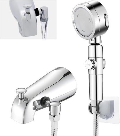 Chrome Tub Spout with Diverter slip fit 1/2 inch Copper Tube, High Pressure filtered Handheld Shower with 3 Spray Modes On/Off Switch, 59 inch hose, Bracket, No Drill Required Install