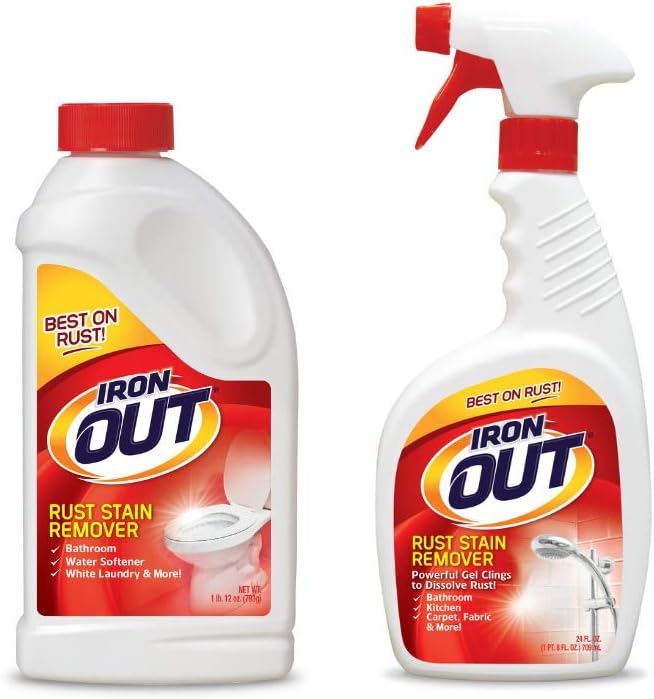 Iron Out Rust Stain Remover Powder, 1 lb 12 oz, and Powerful Gel Spray, 24 fl oz