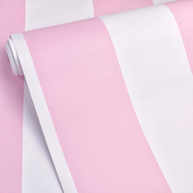 AINITAOCOM Self Adhesive Vinyl Pink and White Stripe Peel and Stick Wallpaper Shelf Liner for Walls Nursery Girls Bedroom Cabinets Dresser Drawer Furniture Decal Removable Waterproof 17.7x117 Inches