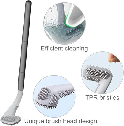 Toilet Brush, Long Handle Golf Toilet Brush with Holder 360° Deep Cleaning Flexible Silicone Toilet Cleaner Brush Wall Mounted for Bathroom (Black)