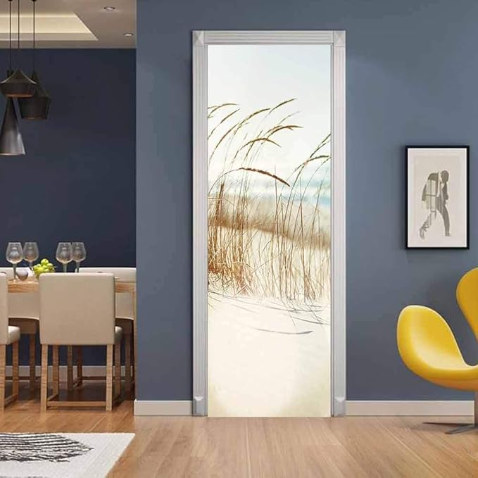 3D Door Stickers - Sirte Dunes Peel & Stick Removable PVC Waterproof Bedroom/Living Room Rustic Desert Landscape White Brown Abstract 37.4"x82.7"