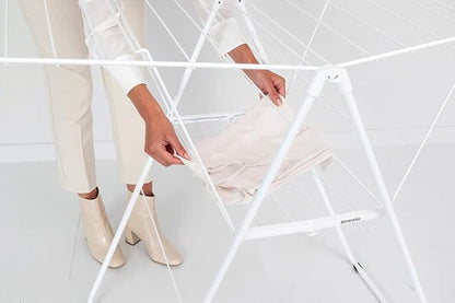 Brabantia HangOn Clothes Drying Rack | 82ft (25m) | White | Large Indoor Clothes Airer Laundry Stand with 2 Fold-Out Wings & Hanger Hooks, Folds Flat | Fits 2 Full Loads