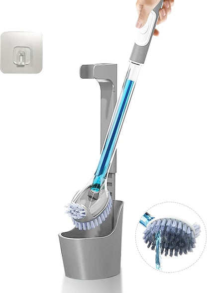 Toilet Bowl Brush and Holder Set With Soap Dispenser - Bathroom Cleaner With Refillable Liquid Dispenser (Grey)