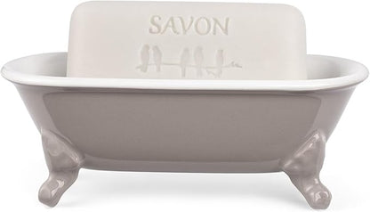 6.5" Ceramic Mini Decorative Clawfoot Bathtub Bar Soap Dish, Kitchen Sponge Holder and Shower Tray for Bathroom, 1 Pack(Taupe)