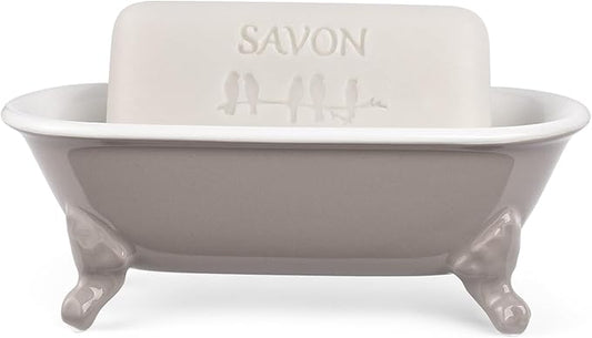 6.5" Ceramic Mini Decorative Clawfoot Bathtub Bar Soap Dish, Kitchen Sponge Holder and Shower Tray for Bathroom, 1 Pack(Taupe)