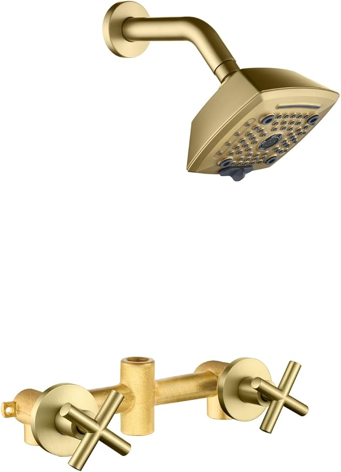 2 Handle Shower Faucet Set 6-Spray Shower Head and Handle Set Shower Trim Kit with Rough-in Valve Bathroom Shower Faucet Valve Trim Kit Brushed Gold