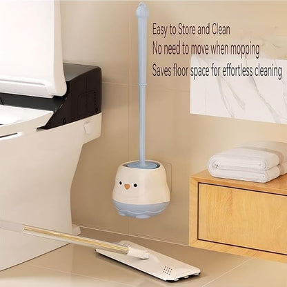 Penguin Toilet Brush and Holder Set - Cute Cartoon Long Handle Bathroom Cleaning Brush for Effective Home Use(Pink)