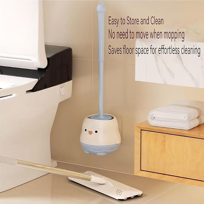 Penguin Toilet Brush and Holder Set - Cute Cartoon Long Handle Bathroom Cleaning Brush for Effective Home Use(Blue)
