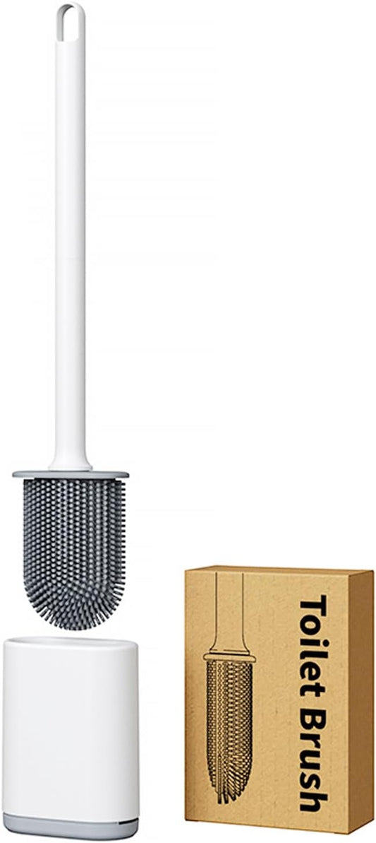 Dual-Sided RV Silicone Toilet Brush with TPR Bristles & Detachable ABS Handle Set, Wall Mountable Toilet Bowl Brush,Flexible Cleaners Brushes for 360°Deep Cleaning Bathroom/Camper (White)