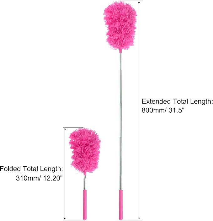 MECCANIXITY Microfiber Cleaning Duster, 12 to 31.5 Inch Washable Extendable Brush Flexible Feather Duster for Window Furniture, Rose Red