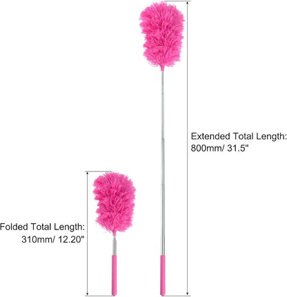 MECCANIXITY Microfiber Cleaning Duster, 12 to 31.5 Inch Washable Extendable Brush Flexible Feather Duster for Window Furniture, Rose Red