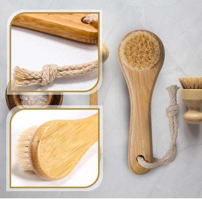 FRCOLOR Horsehair Facial Cleaning Brush with Bamboo Handle 5.35X1.65X1.49In Manual Face Exfoliating Brush for Deep Pore Cleansing and Gentle Skin Massage