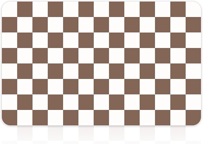 16" x 24" Checkered Dish Drying Mat for Kitchen Counter, Absorbent Coffee Bar Mat for Espresso Machine Coffee Countertops Accessories (Coffee Brown)