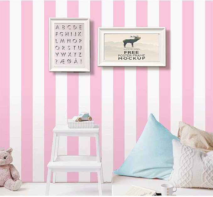 AINITAOCOM Self Adhesive Vinyl Pink and White Stripe Peel and Stick Wallpaper Shelf Liner for Walls Nursery Girls Bedroom Cabinets Dresser Drawer Furniture Decal Removable Waterproof 17.7x117 Inches