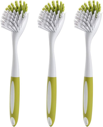 Dish Brush with Handle, Stiff Bristles Dish Scrubber for Pots, Pans & Sink Cleaning, 3 Pack