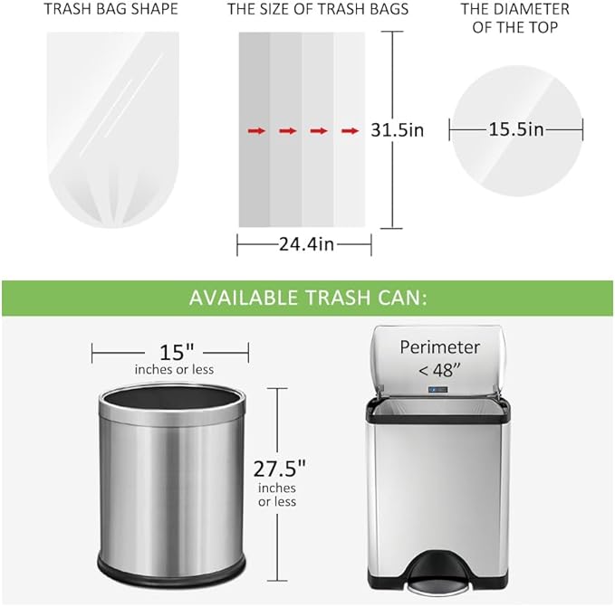 13 Gallon 100 Counts (fit 12-15 Gal) Strong Tall Kitchen Trash Bags Garbage Bags by RayPard, fit 50 Liter Waste Basket, Clear Trash Bags Can Liners for Home Office Bathroom Bedroom