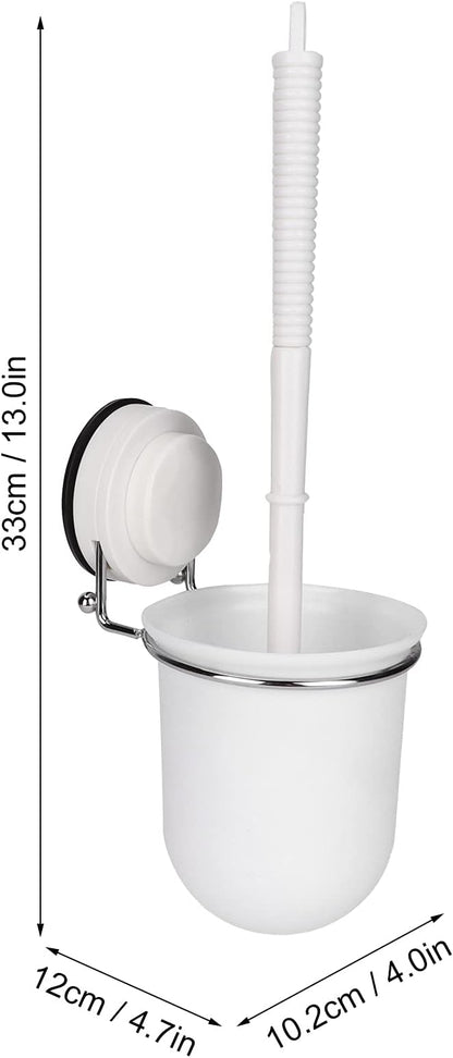 Toilet Brush, Plastic Toilet Brush with Toilet Brush Holder, Quick Dry Toilet Brush Holder, Wall Mount, with Suction Cup, White 33x12x10.2 cm