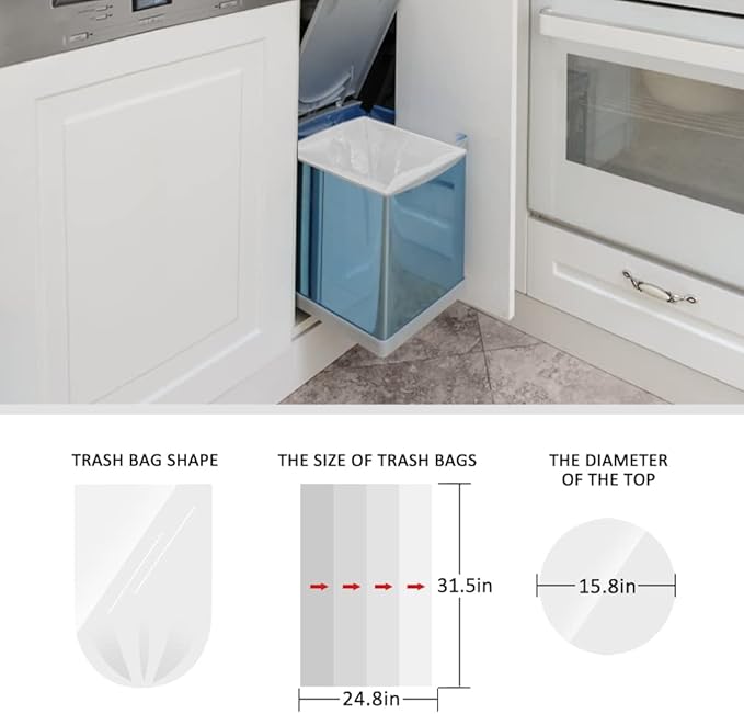 13 Gallon 40 Count Tall Kitchen Trash Bags 10 Gal 12 Gal 13 Gal fit 50 Liters Garbage Bags by Teivio, Waste Basket Bags,Bathroom Trash Can Bin Liners, Plastic Bags for home office kitchen, Clear